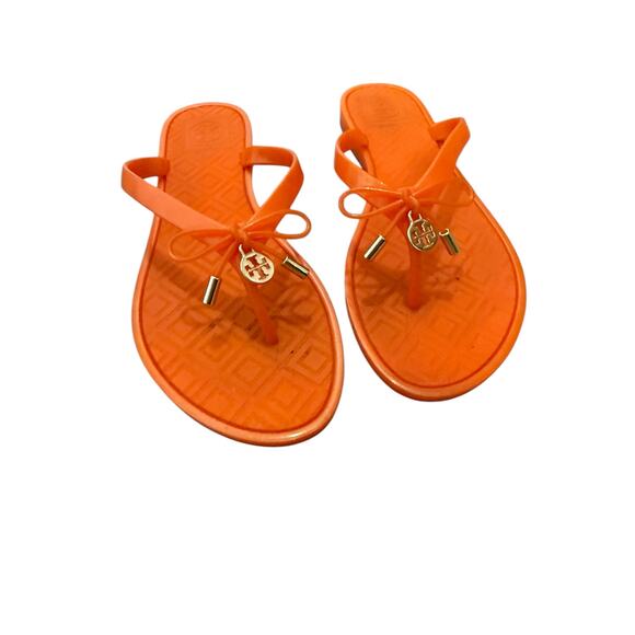Tory Burch Orange Jelly Bow Thong Flip Flop Sandals Size 7 - Picture 3 of 10